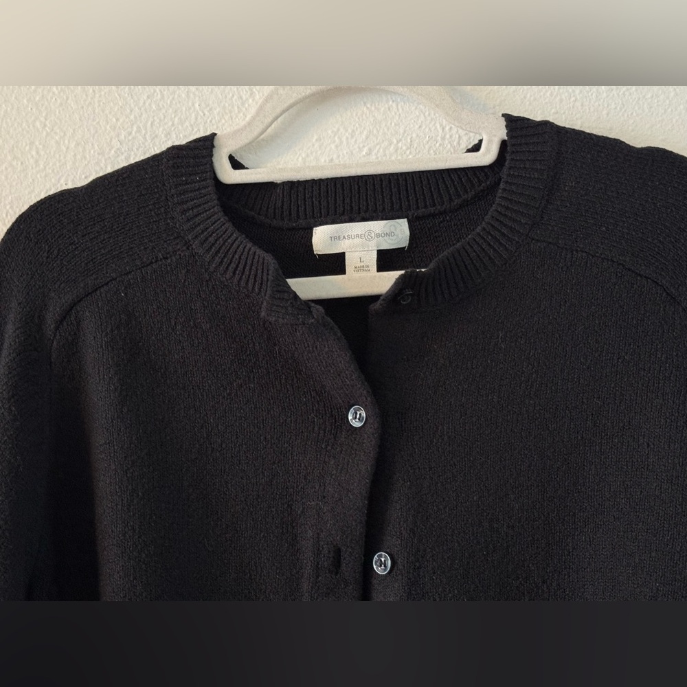 Nordstrom Black Cardigan Cotton Blend, Black, size L - Picture 12 of 16